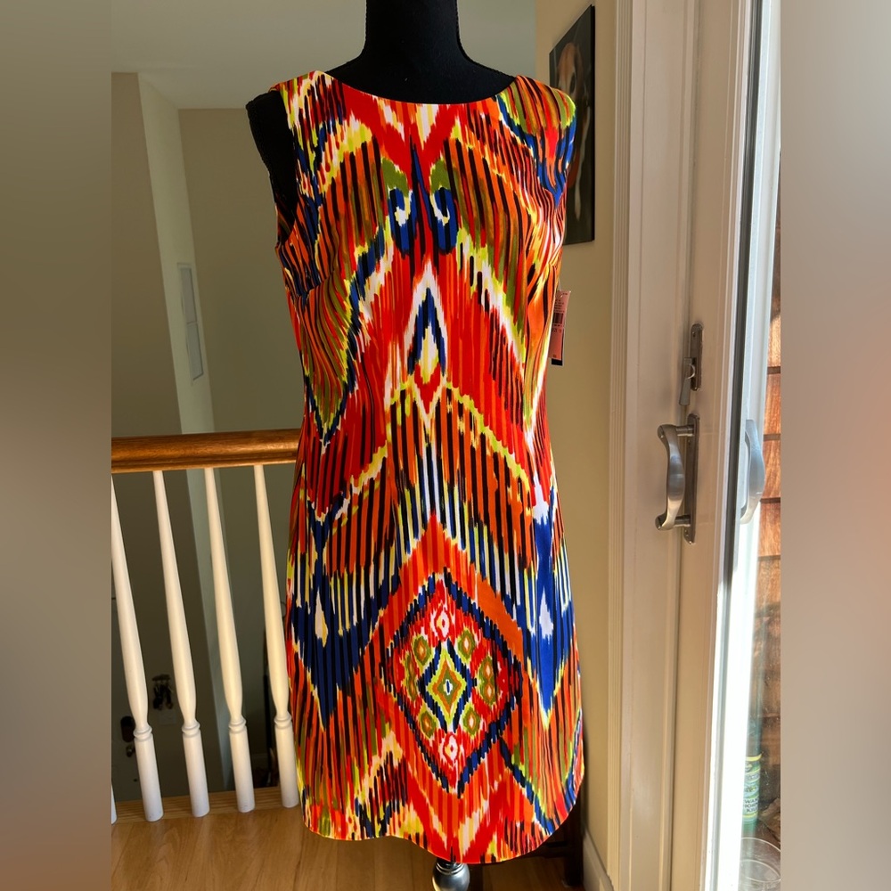 ALYX‎ AZTEX TIE DYE PRINT STRETCH TWILL DRESS BACK ZIPPER FUN DRESS!